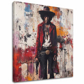 Moderní obraz na plátně s motivem Jimi Hendrix - Divoký západ v akryle v bílo-červených odstínech, drzá atmosféra, rock and roll a hudební historie – hlavní
