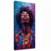 Moderní obraz na plátně s motivem Jimi Hendrix - Explózia harmónie v modro-zlatých odstínech, klidná atmosféra, duchovnost | Obraz Jimi Hendrix - Explózia harmónie – hlavní