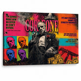 Pop-art obraz Kmotr s Donem Vitem Corleonem a filmovými citáty na plátně, stylová dekorace od Papilora.