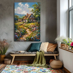 Moderní obraz na plátně s motivem Cesta do rozprávky, hory, obloha v modro-růžových odstínech, klidná atmosféra, domov a příroda, vhodný do obývacího pokoje – produkt