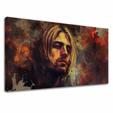 Moderní obraz na plátně s motivem Kurt Cobain - V srdci grunge v hnědo-zlatých odstínech, melancholická atmosféra, rock and roll | Obraz Kurt Cobain - V srdci grunge – hlavní