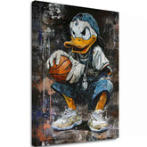 Moderní obraz na plátně s motivem LeBron Duck na plátně v bílých odstínech, městská atmosféra, popkultura a nostalgie | Obraz LeBron Duck na plátně – hlavní