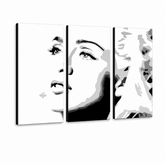 Ručně malovaný obraz Madonna ze 3 kusů, POP Art, MA4 – 3D vizualizace ručně malovaného plátna na bílém pozadí. Dominantní barvy: černá, bílá, šedá.