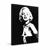 Ručně malovaný obraz POP Art Marilyn MONROE 1 kus mon5 – 3D vizualizace ručně malovaného plátna na bílém pozadí. Dominantní barvy: černá, bílá, šedá.