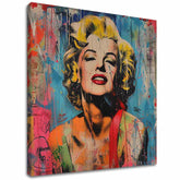 Moderní obraz na plátně s motivem Marilyn Monroe - Rebelka vo farbách v žluto-červených odstínech, energická atmosféra, sláva a ikonografie | Obraz Marilyn Monroe - Rebelka vo farbách – hlavní