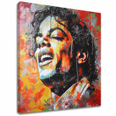 Moderní obraz na plátně s motivem Michael Jackson - Hlas generácií v červeno-zlatých odstínech, energická atmosféra | Obraz Michael Jackson - Hlas generácií – hlavní