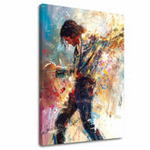 Moderní obraz na plátně s motivem Michael Jackson - Tanečná energie, tanečnice v bílo-modrých odstínech, energická atmosféra | Obraz Michael Jackson - Tanečná energie – hlavní