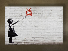Klasický obraz na plátně s motivem Street ART – Banksy, balón, krajina, moře a pláž v fialovo-modrých odstínech, melancholická atmosféra, vícedílné provedení – hlavní