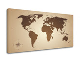 Vintage obraz na plátně s motivem MAPY, mapa světa, cestovatelský motiv, květy, mapa v béžovo-hnědých odstínech, sofistikovaná atmosféra, vhodný do pracovny – produkt