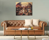 Vintage obraz na plátně s motivem Wilhelm von Kaulbach - Zničenie Jeruzalema Titom, anděl, mapa, náboženský motiv v béžovo-zlatých odstínech – hlavní