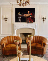 Vintage obraz na plátně s motivem Michelangelo Caravaggio - Svatý Jeroným, lebka, mapa v hnědo-červených odstínech, slavnostní atmosféra, vhodný do pracovny – hlavní