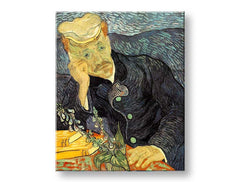 Vintage obraz na plátně s motivem Vincent van Gogh - Portrét dr. Gacheta, květy, příroda v modro-zelených odstínech, kontemplativní atmosféra, vhodný do pracovny – produkt, pohled 2