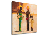 V boho stylu obraz na plátně s motivem AFRICKÉ ŽENY, dítě, etnický vzor v béžovo-hnědých odstínech, klidná atmosféra, rodina, vhodný do obývacího pokoje – produkt