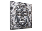 Industriální obraz na plátně s motivem BUDHA, Buddha v bílo-šedých odstínech, klidná atmosféra, vnútorný mier, vhodný do ložnice | Obraz na plátně BUDHA – produkt
