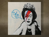 Pop art obraz na plátně s motivem Street ART – Banksy, koruna, graffiti, krajina, příroda v bílo-modrých odstínech, ikonografie, vhodný do kanceláře – hlavní
