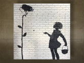 Klasický obraz na plátně s motivem Street ART – Banksy, květy, příroda v bílo-šedých odstínech, vhodný do kanceláře | Obraz na plátně Street ART – Banksy – hlavní