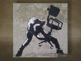 Klasický obraz na plátně s motivem Street ART – Banksy v bílo-šedých odstínech, vhodný do kanceláře | Obraz na plátně Street ART – Banksy – hlavní