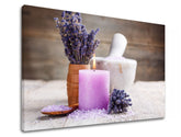 Klasický obraz na plátně s motivem FENG SHUI, svíčka, levandule, dětský motiv, květy v bílo-béžových odstínech, příroda, vhodný do obývacího pokoje – produkt