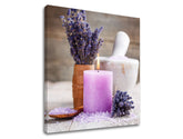 Klasický obraz na plátně s motivem FENG SHUI, svíčka, levandule, dětský motiv, květy v bílo-béžových odstínech, klidná atmosféra, vhodný do obývacího pokoje – produkt