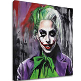 Pop art obraz na plátně s motivem Joker Lady v fialovo-zelených odstínech | Obraz na plátně - Joker Lady, nástěnná dekorace – hlavní