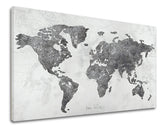 Industriální obraz na plátně s motivem MAPA SVETA, mapa, příroda v bílo-šedých odstínech, sofistikovaná atmosféra, vhodný do kanceláře | Obraz na plátně MAPA SVETA – produkt