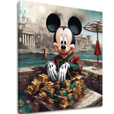 Industriální obraz na plátně s motivem Mickey Mouse v Luxuse, dětský motiv v zlatých odstínech, popkultura, vhodný do obývacího pokoje | Obraz na plátně - Mickey Mouse v Luxuse – hlavní