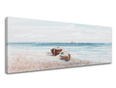 V boho stylu obraz na plátně s motivem PLÁŽ, oceán, krajina, moře a pláž v bílo-béžových odstínech, klidná atmosféra, přímořský život, vhodný do obývacího pokoje – produkt