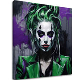 Pop art obraz na plátně s motivem Popová Diva Lady Gaga v fialovo-zelených odstínech, drzá atmosféra, vhodný do obývacího pokoje | Obraz na plátně - Popová Diva Lady Gaga – hlavní