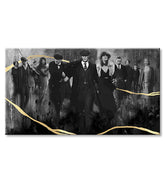 Ručně malovaný obraz na plátně s motivem PREMIUM ART – Peaky Blinders rodina v šedo-zlatých odstínech, rodina a síla a moc, vhodný do obývacího pokoje – produkt, pohled 2