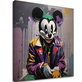 V boho stylu obraz na plátně s motivem Ochranca Mickey Mouse, dětský motiv v fialovo-šedých odstínech, drzá atmosféra, nostalgie, vhodný do obývacího pokoje – hlavní