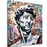 Pop art obraz na plátně s motivem Rebel David, graffiti v bílo-modrých odstínech | Obraz na plátně - Rebel David, nástěnná dekorace – hlavní