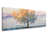 V boho stylu obraz na plátně s motivem STROM, obloha, příroda v modro-oranžových odstínech, klidná atmosféra, příroda a samota, vhodný do kuchyně – produkt