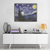 Vintage obraz na plátně s motivem Vincent van Gogh - Hviezdna noc, noční obloha, hvězdy, mapa, příroda v bílo-modrých odstínech, vhodný do pracovny – hlavní