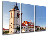 Industriální obraz na plátně s motivem SLOVENSKO, architektura, mapa, slovenský motiv, zvíře v bílo-modrých odstínech, klidná atmosféra, vhodný do pracovny – hlavní