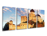 Klasický obraz na plátně s motivem SLOVENSKO, hrad, obloha, architektura, dětský motiv v zlatých odstínech, klidná atmosféra, vícedílné provedení – hlavní