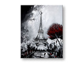 Geometrický obraz na plátně s motivem EIFFELOVA VEŽA, Paríž, strom v šedo-červených odstínech, romantická atmosféra, láska a romantika, vhodný do obývacího pokoje – hlavní