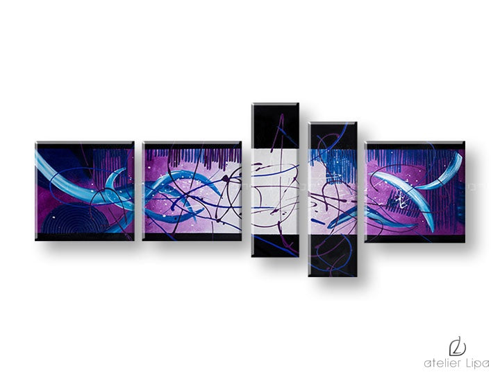 Pop art obraz na plátně s motivem slavná osobnost v bílo-fialových odstínech, dynamická atmosféra, pohyb, vícedílné provedení, vhodný do chodby – hlavní