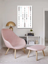V boho stylu obraz na plátně s motivem Element with Space, mapa, náboženský motiv, příroda v bílo-modrých odstínech zavěšený v interiéru dětského pokoje – interiér