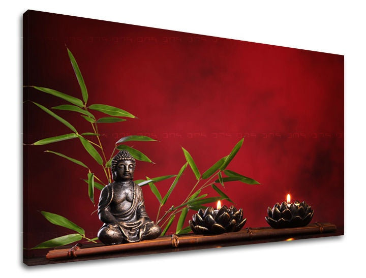 Klasický obraz na plátně s motivem FENG SHUI, mapa, příroda v zeleno-červených odstínech, klidná atmosféra, vhodný do obývacího pokoje | Obraz na stěnu FENG SHUI – hlavní