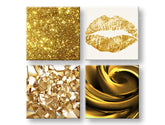 Kolážový obraz na plátně s motivem Golden kiss v bílo-zlatých odstínech, krása a oslava, vícedílné provedení, vhodný do obývacího pokoje | Obraz na stěnu Golden kiss – hlavní