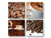 Kolážový obraz na plátně s motivem Coffee time, šálek kávy, náboženský motiv v béžovo-hnědých odstínech, útulná atmosféra, vícedílné provedení – hlavní
