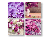 Kolážový obraz na plátně s motivem Lilacs, květy, příroda, zvíře v bílo-fialových odstínech, klidná atmosféra, jarní atmosféra a příroda, vícedílné provedení – hlavní