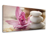 Klasický obraz na plátně s motivem PANORÁMA FENG SHUI, orchidej, květ, feng shui, krajina v béžovo-hnědých odstínech, klidná atmosféra, vhodný do obývacího pokoje – hlavní