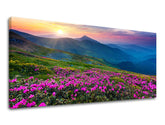 Klasický obraz na plátně s motivem PANORÁMA SLOVENSKO, hory, západ slunce, obloha, krajina v fialovo-modrých odstínech, klidná atmosféra, vhodný do ložnice – hlavní