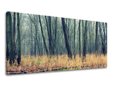 Klasický obraz na plátně s motivem PANORÁMA STROMY, stromy, les, mlha, krajina v hnědo-šedých odstínech, klidná atmosféra, příroda a samota – hlavní