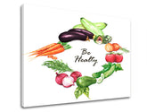 Moderní obraz na plátně s motivem slavná osobnost v bílo-fialových odstínech, svěží atmosféra, vhodný do kuchyně | Obraz na stěnu s textom Be healthy – produkt