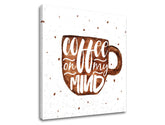 Moderní obraz na plátně s motivem šálek kávy, dětský motiv v bílo-hnědých odstínech, útulná atmosféra | Obraz na stěnu s textom Coffee on my mind – produkt
