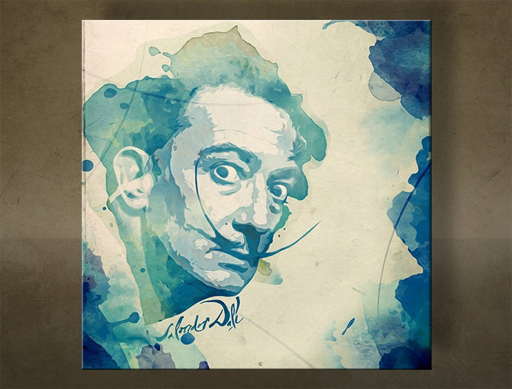 Pop art obraz s motivem Salvador Dalí - AQUArt, mapa v béžovo-modrých odstínech | Obraz na stěnu Salvador Dalí - AQUArt, kreativita – náhled