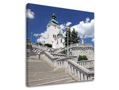 Klasický obraz na plátně s motivem SLOVENSKO, kostel, obloha, náboženský motiv, slovenský motiv v bílo-modrých odstínech, vhodný do chodby | Obraz na stěnu SLOVENSKO – hlavní