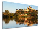 Klasický obraz na plátně s motivem SLOVENSKO, hrad, řeka, stromy, architektura v béžovo-modrých odstínech, klidná atmosféra, vhodný do kanceláře – hlavní
